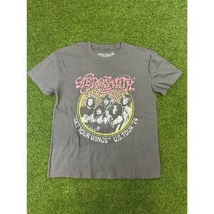 Aerosmith Get Your Wings US Tour 74 Graphic T-Shirt Gray Mens Large
